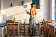 Load image into Gallery viewer, Halter Neck Dress Blues, Peach, Yellow And Gold