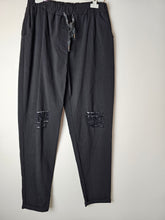 Load image into Gallery viewer, Black Sequin Rip Knee Effect Magic Trouser 16/22