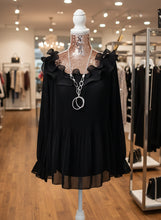 Load image into Gallery viewer, Black Pleated Frill Top