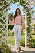 Load image into Gallery viewer, Peach Ruched Sleeve Blouse