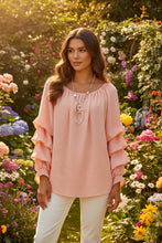 Load image into Gallery viewer, Peach Ruched Sleeve Blouse