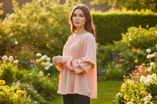 Load image into Gallery viewer, Peach Ruched Sleeve Blouse