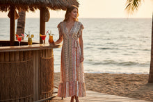 Load image into Gallery viewer, Thea Beige Multi Colour Wrap Round Dress