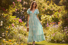 Load image into Gallery viewer, Marcella Aqua White Beige Maxi Dress
