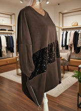 Load image into Gallery viewer, Chocolate Brown Sequin Zip Top