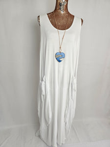 White Sleeveless Front Pocket Dress