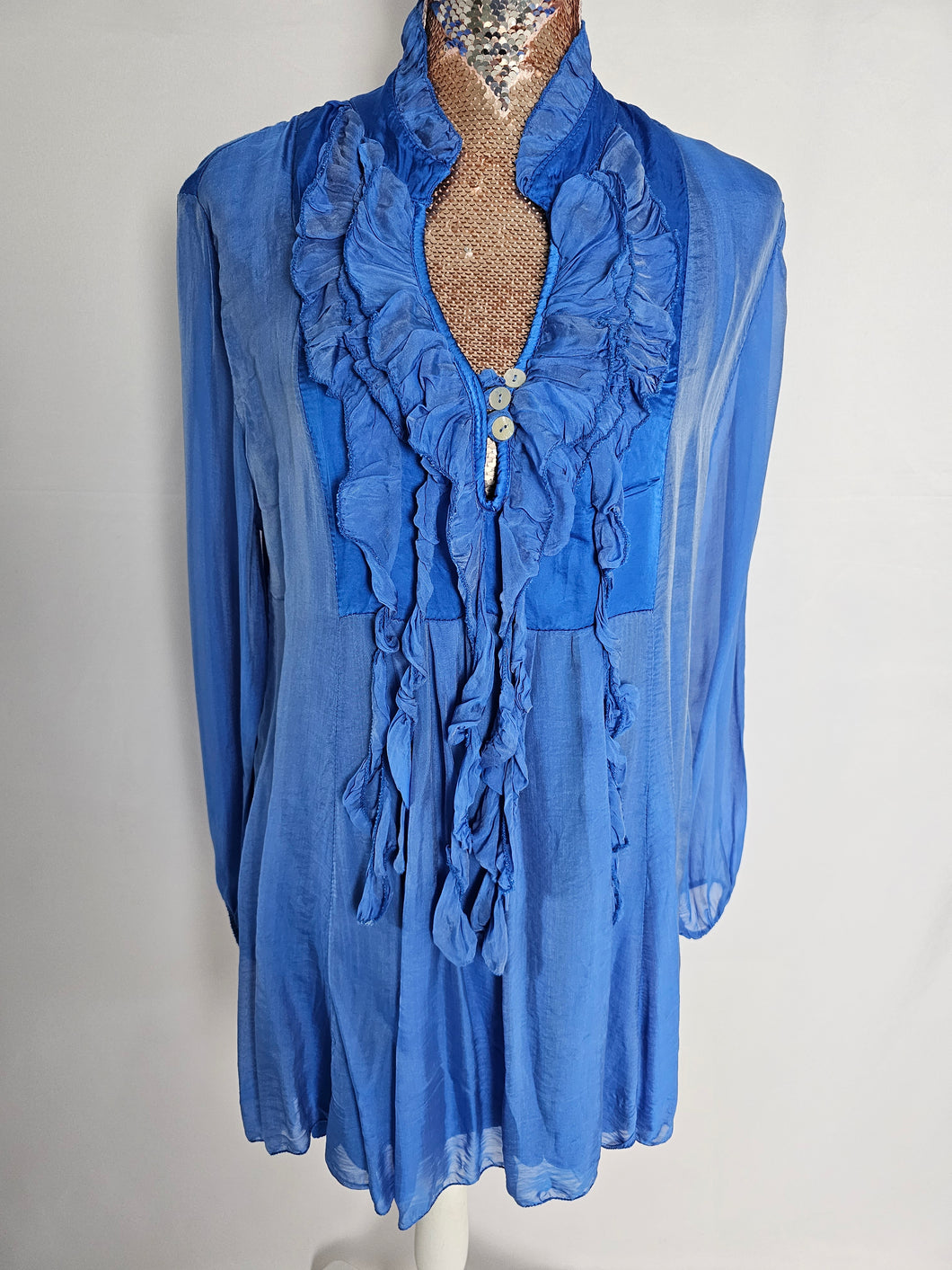 Royal Blue Silk Mix Tassel Top