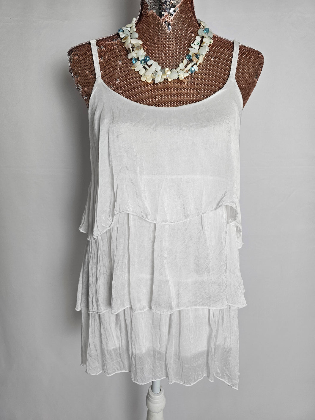 White Silk Layered CamI Top