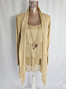 Gold Open Front Silk Mix Cardi