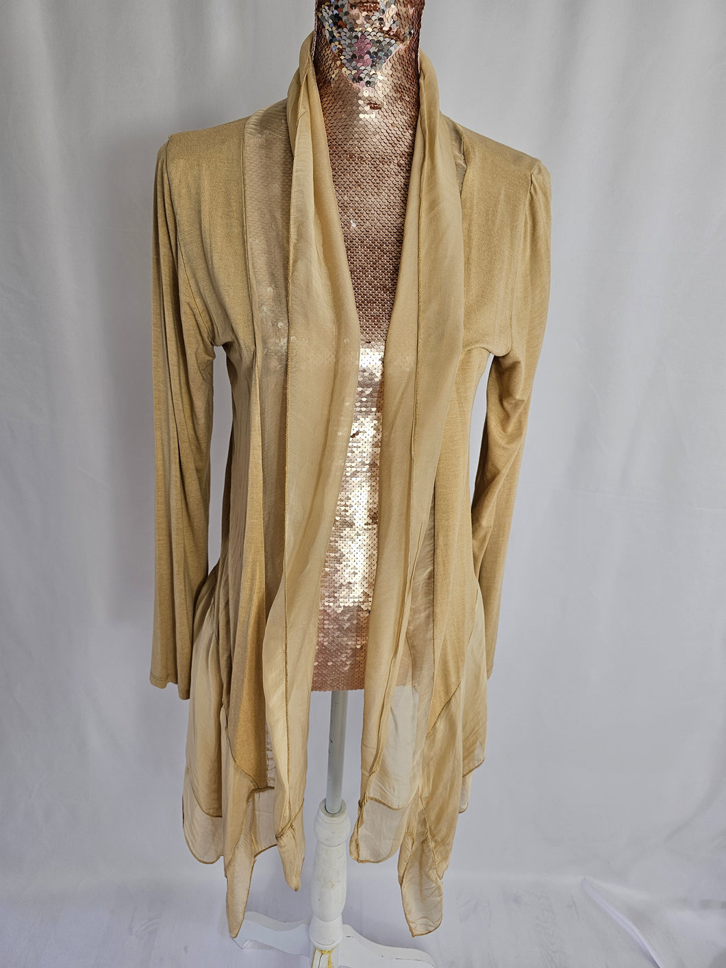 Gold Open Front Silk Mix Cardi