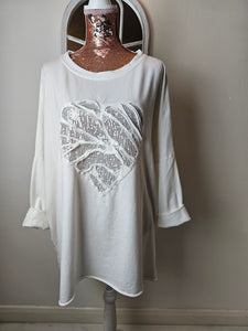 Cream Sequin Heart Top