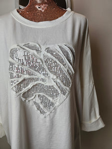 Cream Sequin Heart Top