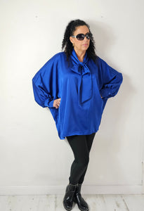 Royal Blue Pussy Bow Blouse