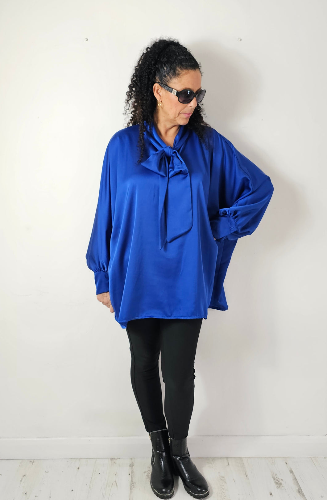 Royal Blue Pussy Bow Blouse