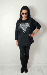 Black Love Heart Sequin Sweat Top