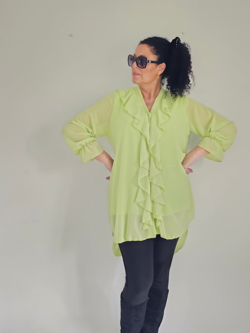 Lime Green Front Frill Blouse