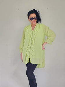 Lime Green Front Frill Blouse