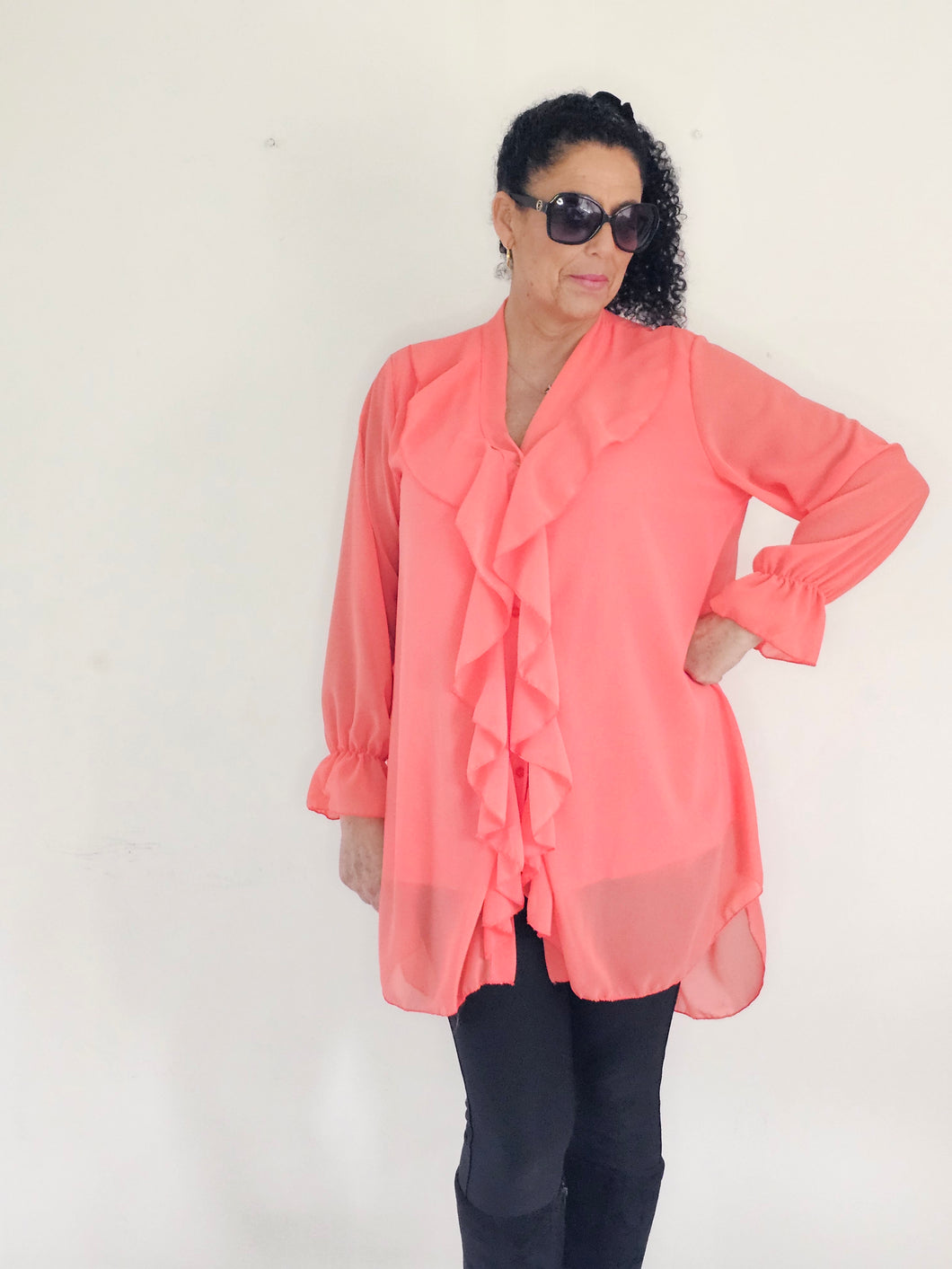 Beautiful Coral Front Frill Blouse