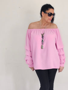 Pink Ruched Sleeve Blouse