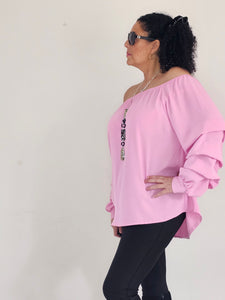 Pink Ruched Sleeve Blouse