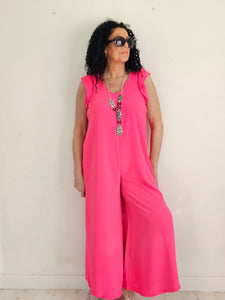 Pink Frill Cat Sleeve Jumpsuit