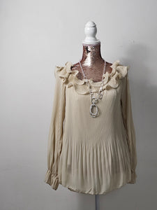 Beige Frill Shoulder Top