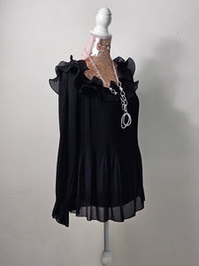 Black Pleated Frill Top