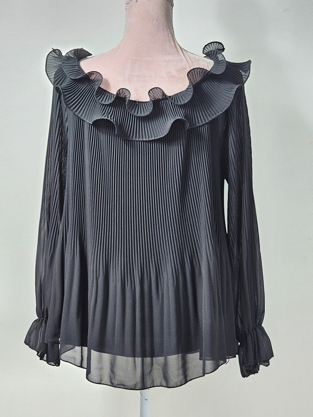 Black Pleated Frill Top