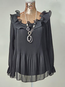 Black Pleated Frill Top