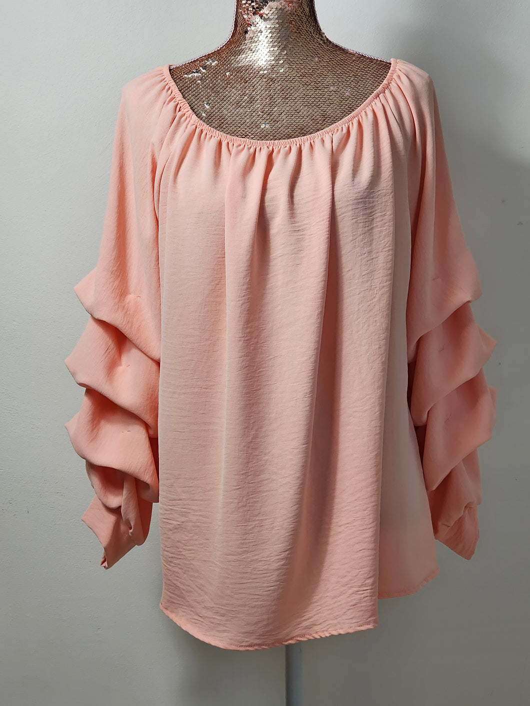 Peach Ruched Sleeve Blouse