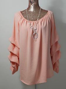 Peach Ruched Sleeve Blouse