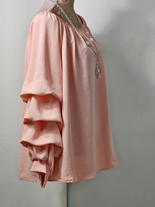 Peach Ruched Sleeve Blouse