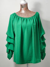 Load image into Gallery viewer, Emerald Green Ruched Sleeve Blouse
