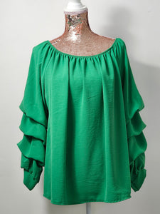 Emerald Green Ruched Sleeve Blouse