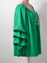 Load image into Gallery viewer, Emerald Green Ruched Sleeve Blouse
