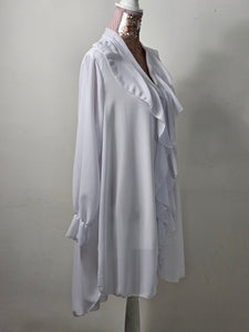 White Long Frill Front Blouse