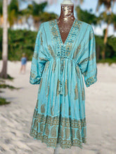 Load image into Gallery viewer, Turquoise And Gold Boho Dress
