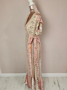 Thea Beige Multi Colour Wrap Round Dress