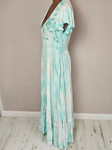 Marcella Aqua White Beige Maxi Dress