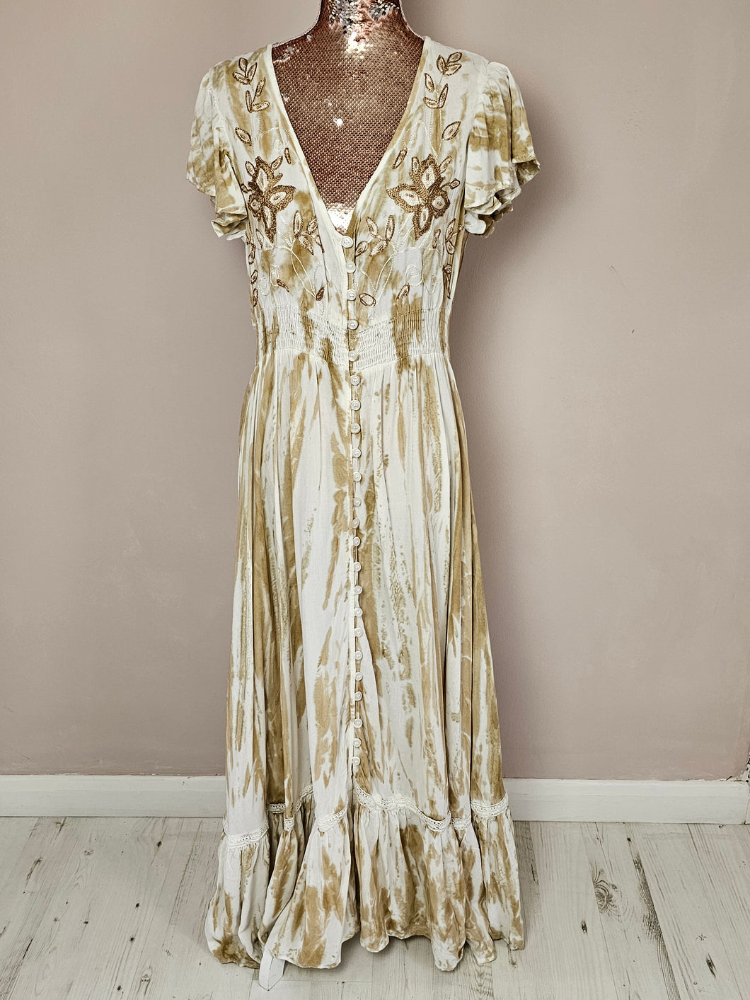 Beatrice Beige And White Maxi Dress