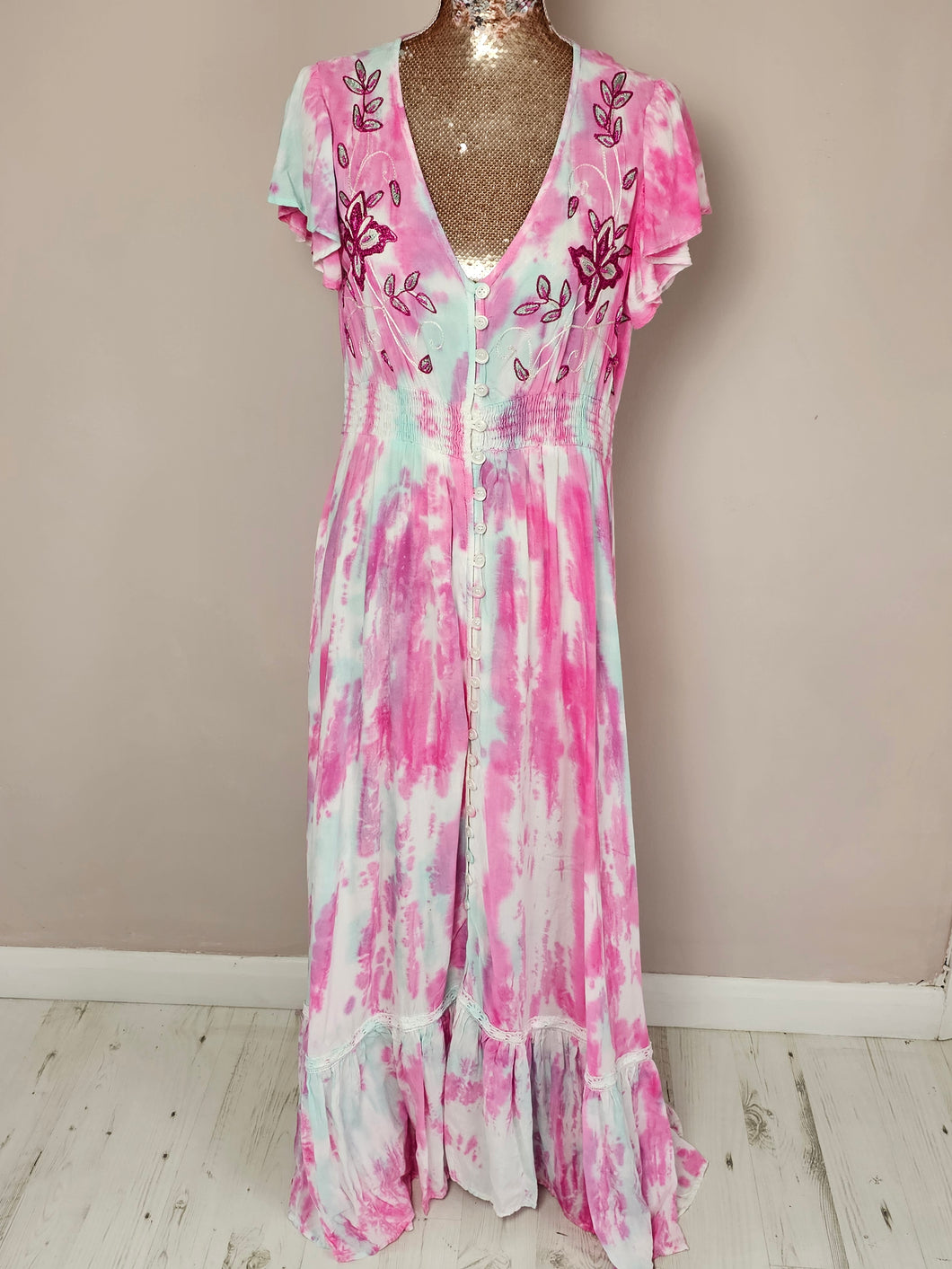 Giorgia Pink Aqua And White Maxi Dress