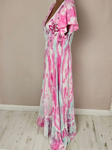 Giorgia Pink Aqua And White Maxi Dress