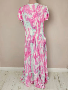 Giorgia Pink Aqua And White Maxi Dress