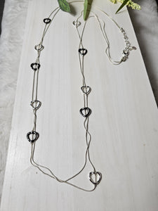 Long Sliver And Black  Heart Necklace