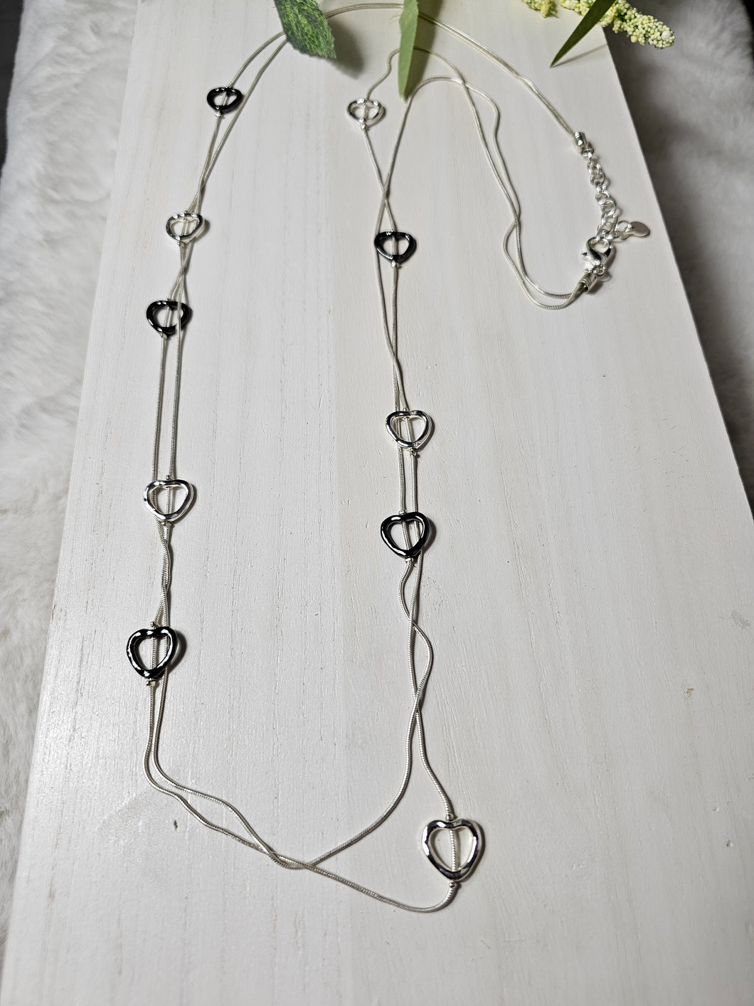 Long Sliver And Black  Heart Necklace