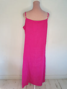 Italian Plain Linen Fuchsia  Strappy Dress