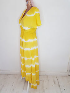 Italian Yellow And White Tie Dye Dress