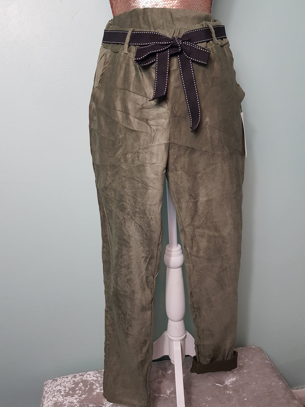 Italian suede khaki stretch trouser