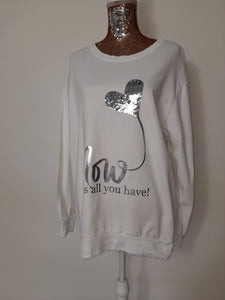 Italian White sequin Heart and Now Is All You Have Graphic Detail Top