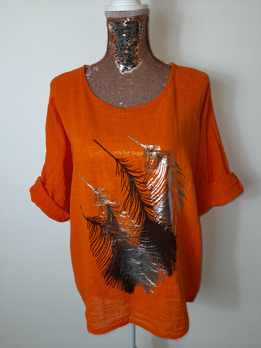 Italian Orange Feather Top